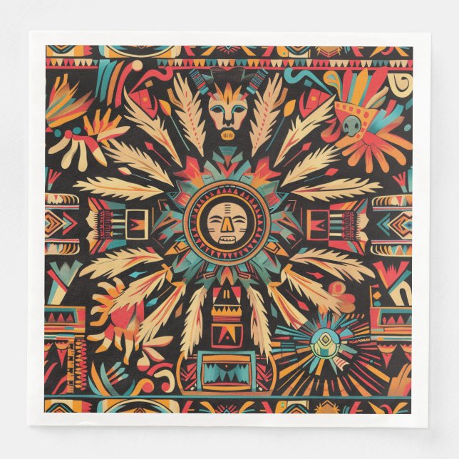 Servilleta De Papel De Cena Moda Cian "Sueño azteca" elegante periódico de cen (Anverso)