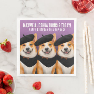 Servilleta De Papel De Cena Moda Cute Corgi Dogs te desea feliz cumpleaños