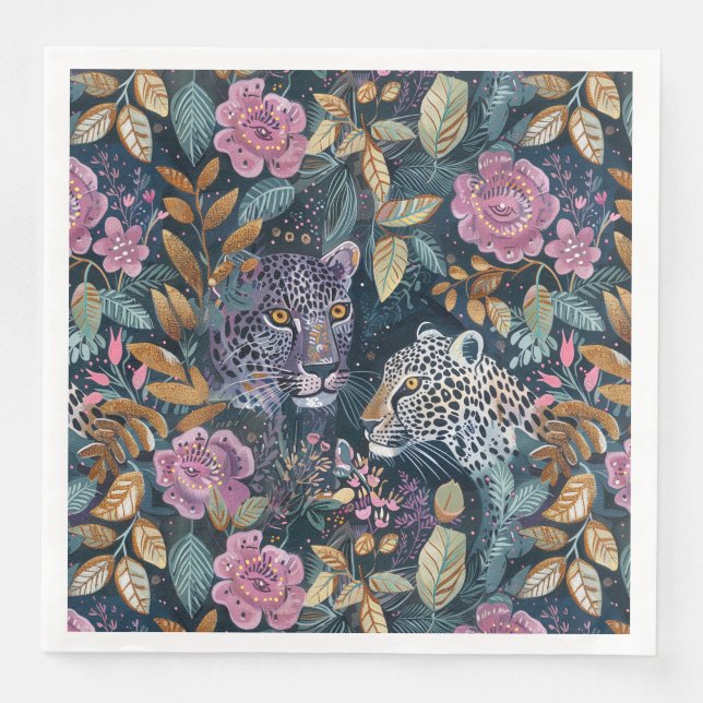 Servilleta De Papel De Cena Moda Leopard floral (Anverso)