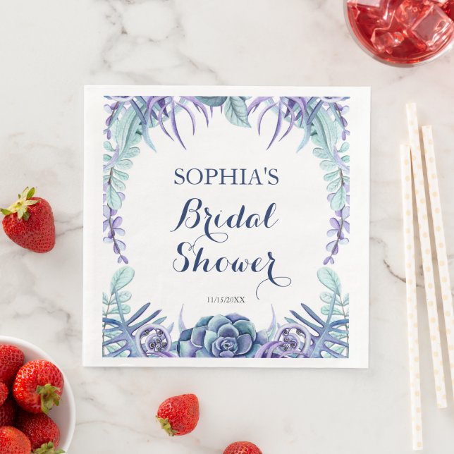 Servilleta De Papel De Cena Moda Morado Acuarela Floral Bridal Shower (In situ)