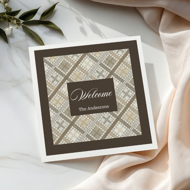 Servilleta De Papel De Cena Moda personalizada de las servilletas Pastel Geome (Personalized Pastel Napkins Chic Neutral Geometry)