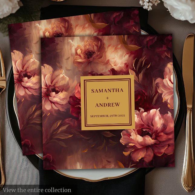 Servilleta De Papel De Cena Moda Rubor Burgundy Gold Boda Floral Napkins (Chic Blush Burgundy Gold Floral Wedding Napkins)
