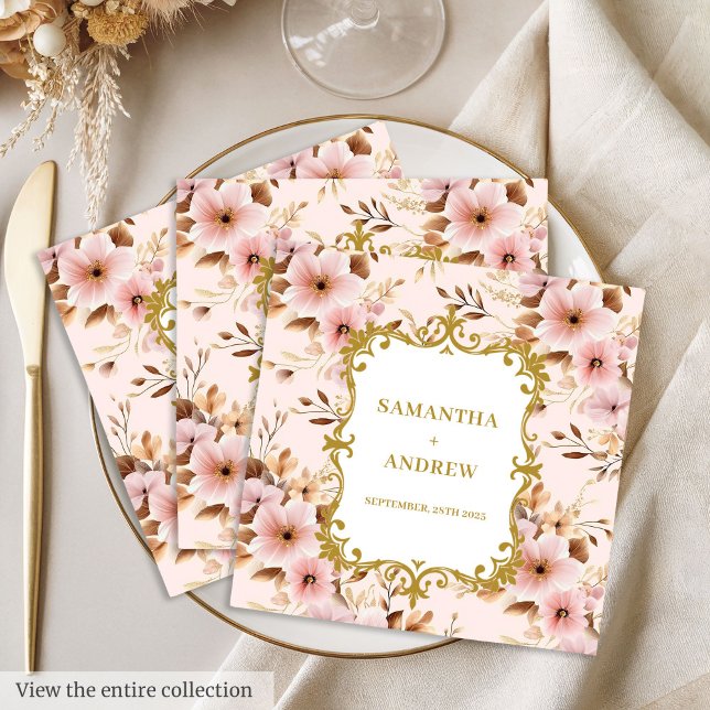 Servilleta De Papel De Cena Moda Rubor Gold Boho Boda Napkins (Chic Blush Gold Boho Wedding Napkins)