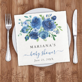 Servilleta De Papel De Cena Modern Blue Floral Boy Baby Shower