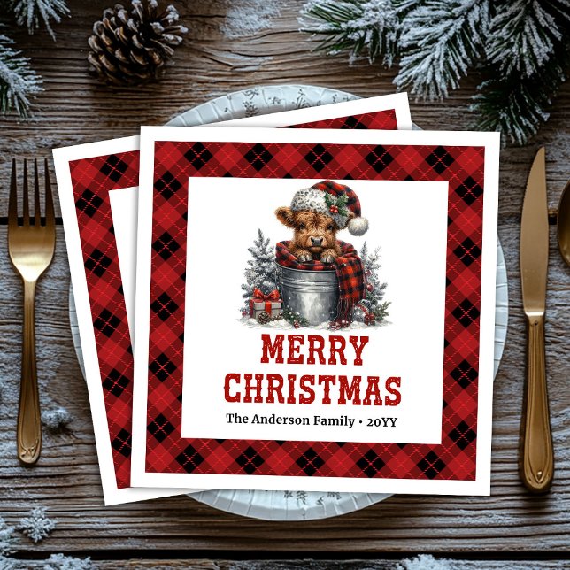 Servilleta De Papel De Cena Modern highland cow buffalo Christmas napkins (Modern highland cow buffalo Christmas napkin)