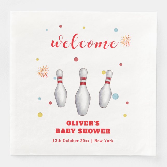 Servilleta De Papel De Cena Modern Strike Up Bowling Baby Shower Welcome (Anverso)