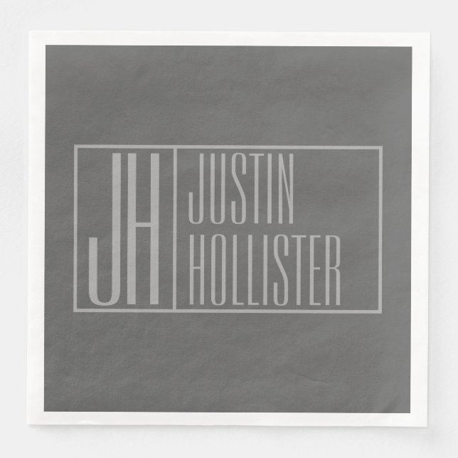 Servilleta De Papel De Cena Moderno, gris sobre gris oscuro, iniciales y logot (Anverso)