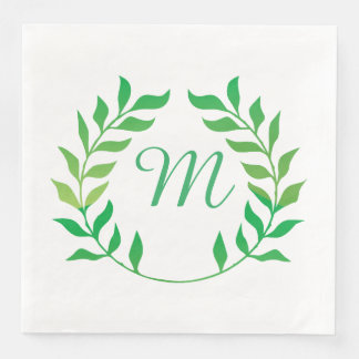 Servilleta De Papel De Cena Monograma de acuarela verde