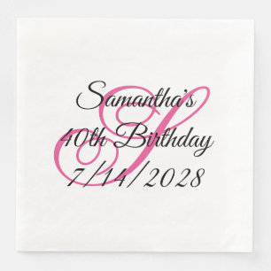 Servilleta De Papel De Cena Monograma Elegante Rosa Cumpleaños 40