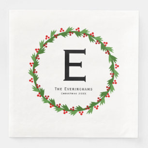 Servilleta De Papel De Cena Monograma personalizado - Corona de navidad vintag