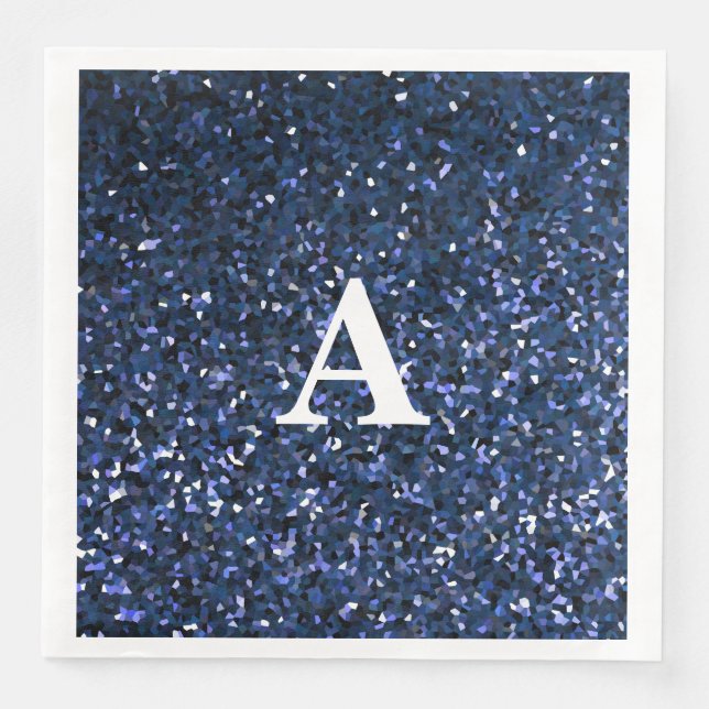 Servilleta De Papel De Cena Monograma Purpurina azul inicial Nombre personaliz (Anverso)