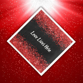 Servilleta De Papel De Cena Monograma - Texto blanco sobre negro con purpurina