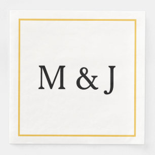 Servilleta De Papel De Cena Monogramas Dorado Negro Nombre personalizado moder