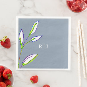 Servilleta De Papel De Cena Monogramas Dusty Blue Sage Green Leaves Boda