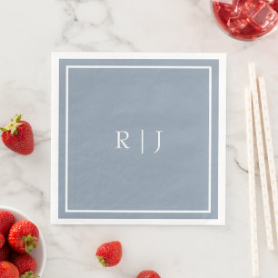 Servilleta De Papel De Cena Monogramas Dusty Blue White Initials Boda simple