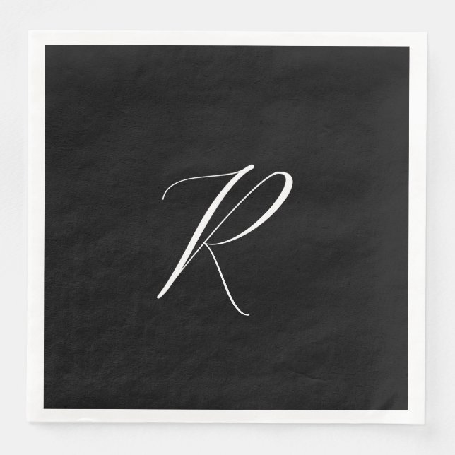 Servilleta De Papel De Cena Monogramas Letra Retro Blanco Negro Boda Inicial (Anverso)