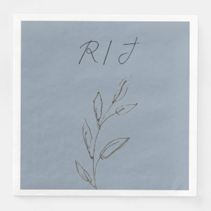 Servilleta De Papel De Cena Monogramos hojas blancas negras Boda azul turbulen