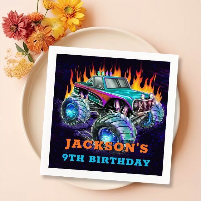 Servilleta De Papel De Cena Monster Truck Rally Birthday Party Napkins (Subido por el creador)