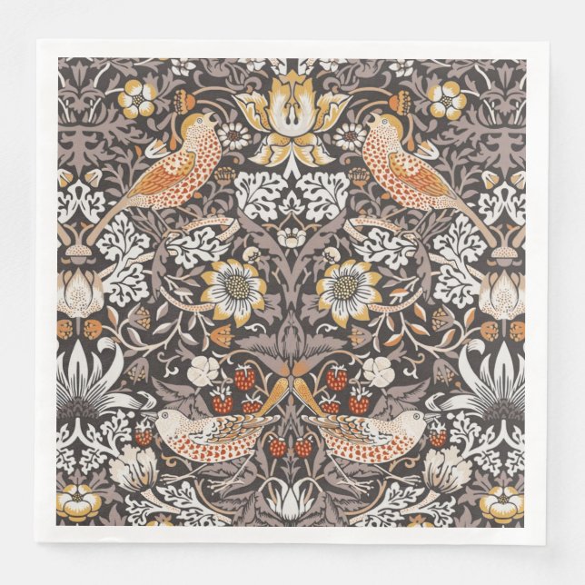 Servilleta De Papel De Cena Morris Strawberry Thief Floral Pattern Earth Tones (Anverso)