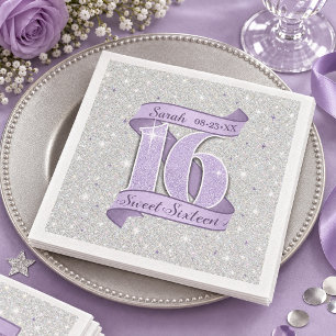 Servilleta De Papel De Cena Motivo de Sweet 16 y patrón de estrellas Violeta P