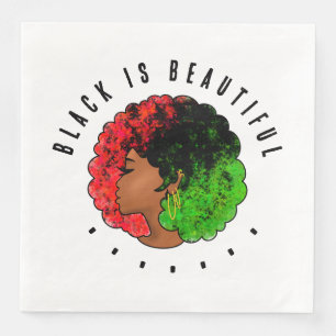 Servilleta De Papel De Cena Mujer niña negra panafricana orgullo afro verde ro