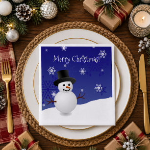 Servilleta De Papel De Cena Muñeco de Nieve Azul Escena de Invierno Navidad Se