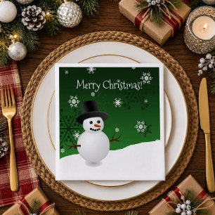 Servilleta De Papel De Cena Muñeco de nieve verde escena de invierno Navidad s