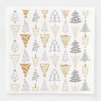 Servilleta De Papel De Cena Napkin de árbol de Navidad plateado y dorado
