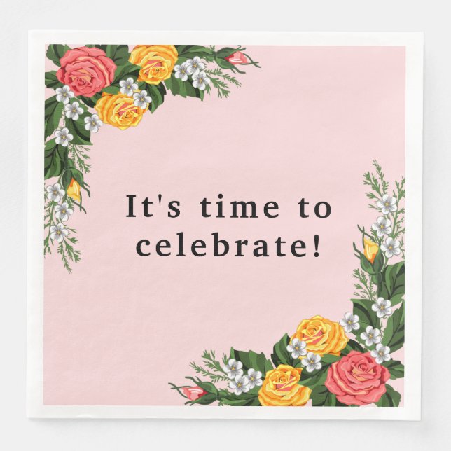 Servilleta De Papel De Cena Napkin de cumpleaños con flores (Anverso)