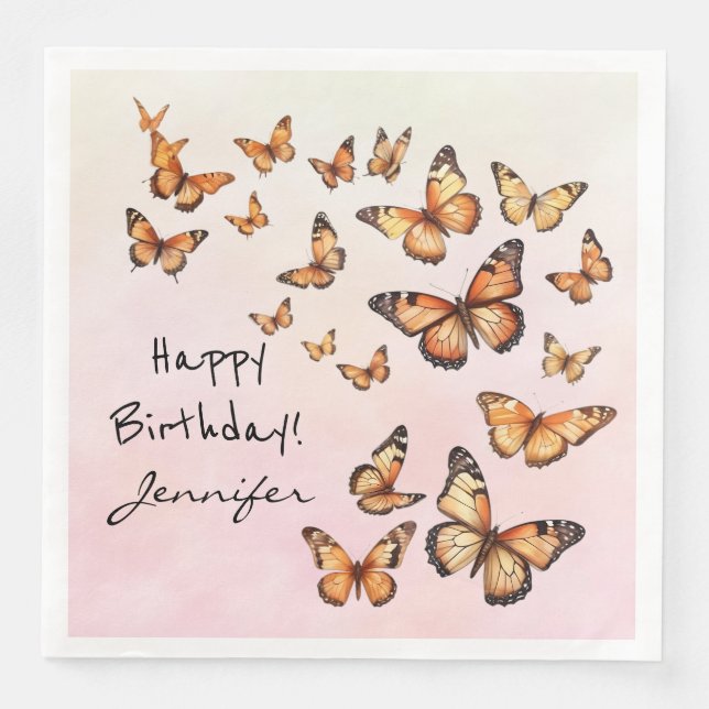Servilleta De Papel De Cena Napkin de papel mariposa de fiesta de cumpleaños (Anverso)