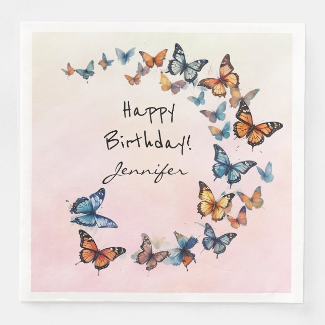 Servilleta De Papel De Cena Napkin de papel mariposa de la fiesta de cumpleaño (Anverso)