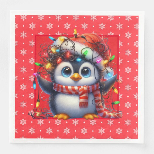 Servilleta De Papel De Cena Napkin de papel pingüino de Navidades de nieve (Anverso)