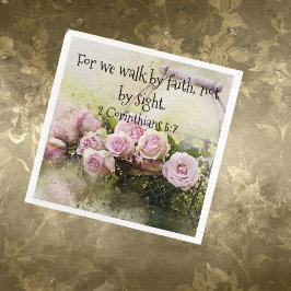 Servilleta De Papel De Cena Napkin de papel rosa Roses Floral Faith Scripting