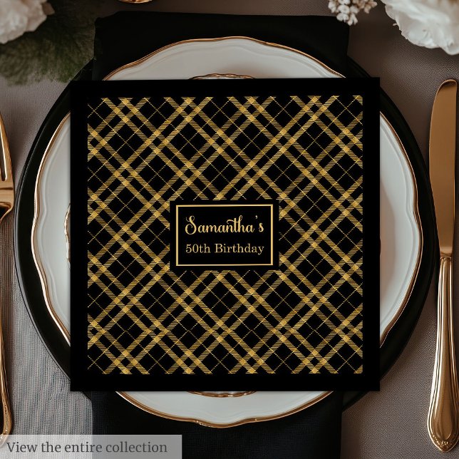 Servilleta De Papel De Cena Napkins Birthday Luxe Black Gold Custom Name (Birthday Napkins Luxe Black Gold Custom Name)