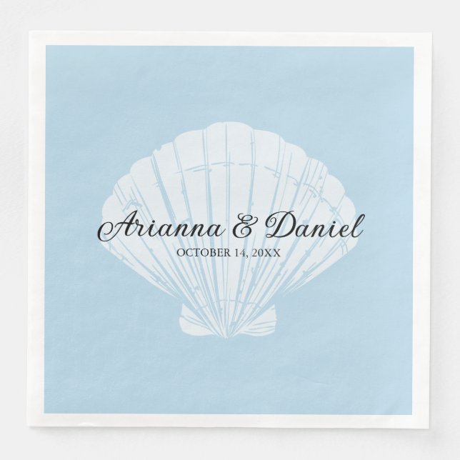 Servilleta De Papel De Cena Napkins Boda Beach Blue Seashell (Anverso)