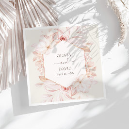 Servilleta De Papel De Cena Napkins Boda Boho Beige y Roses Rosa