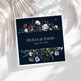 Servilleta De Papel De Cena Napkins Boda de flor salvaje azul de la marina