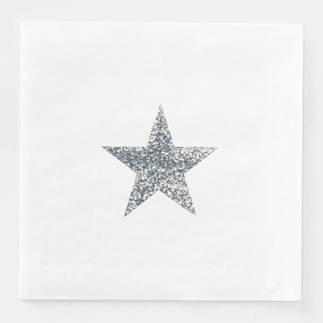 Servilleta De Papel De Cena Napkins - Estrella Purpurina Plata (Anverso)