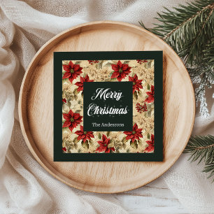 Servilleta De Papel De Cena Napkins Red Green Holiday Diseño Floral Vintage