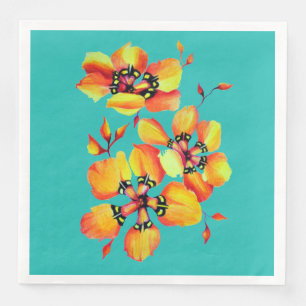 Servilleta De Papel De Cena Naranjas elegantes Flores - Aqua - Personalizar tu
