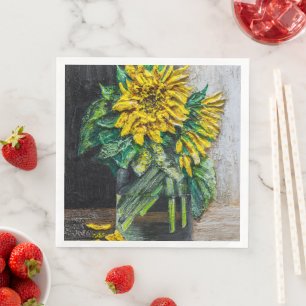 Servilleta De Papel De Cena Naturaleza muerta de girasoles pintura acrílica 