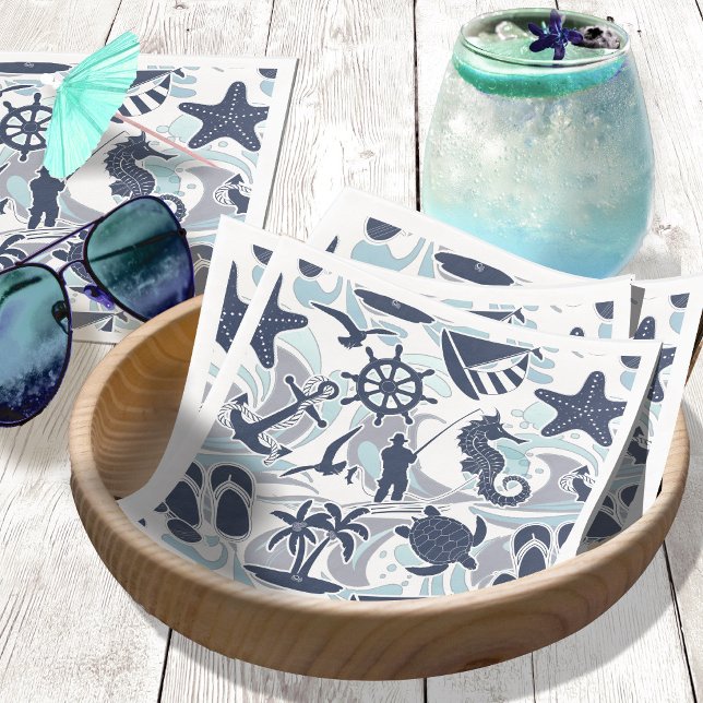 Servilleta De Papel De Cena Nautical Beach Pattern Navy ID839 (Subido por el creador)