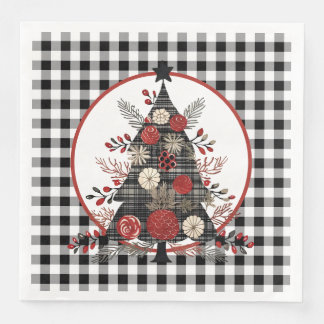 Servilleta De Papel De Cena Navidad de Cuadro Escocés Búfalo Negro