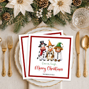 Servilleta De Papel De Cena Navidad moderna vaca juguetona navidad divertida s