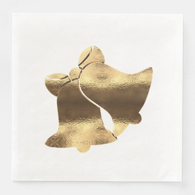 Servilleta De Papel De Cena Navidades Bells White y Gold Festive Elegante (Anverso)