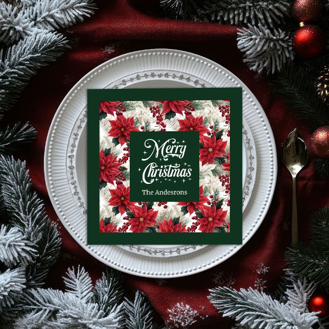Servilleta De Papel De Cena Navidades clásicos Napkins Red Green Custom Name (Classic Christmas Napkins Red Green Custom Name)