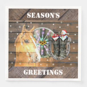 Servilleta De Papel De Cena Navidades Cowboy Boots Horse Wagon