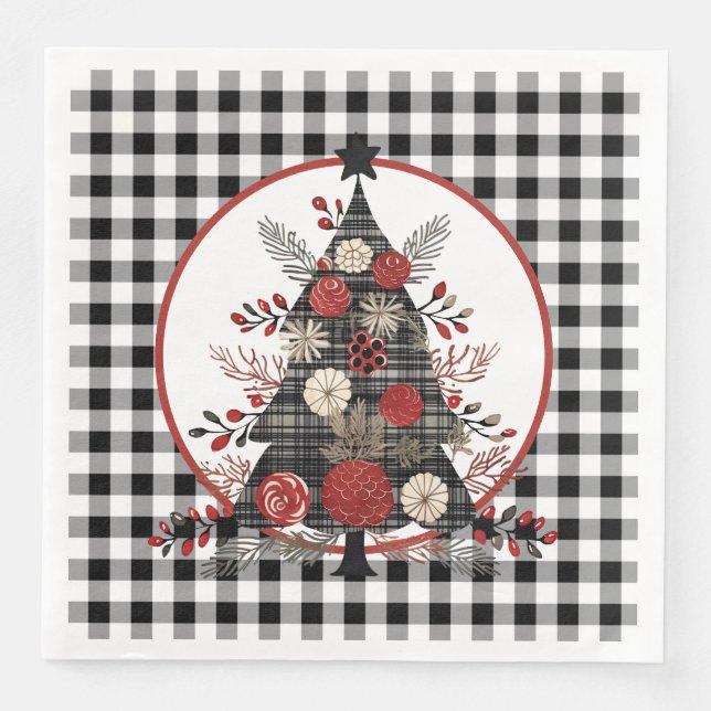 Servilleta De Papel De Cena Navidades de Black Buffalo Plaid (Anverso)