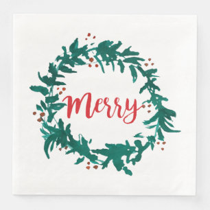 Servilleta De Papel De Cena Navidades de escritura roja de merry Wreath Berry