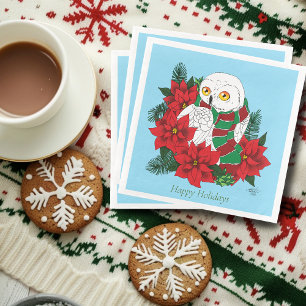 Servilleta De Papel De Cena Navidades de la Poinsettias Rojas de Lechuza Nevad